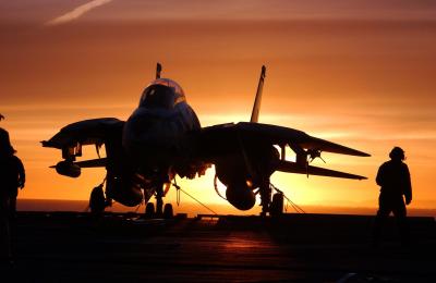 US_Navy_040603-N-9769P-275_An_F-14D_Tomcat_sits_on_the_flight_deck_aboard_USS_John_C._Stennis_(CVN_74)_as_the_setting_sun_silhouettes_the_jet.jpg